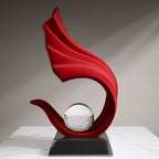 Modern Resin Sculpture with Ball Ornament - Red & Black Flowing Design, Sleek Base for Stability -... - House Of Avana