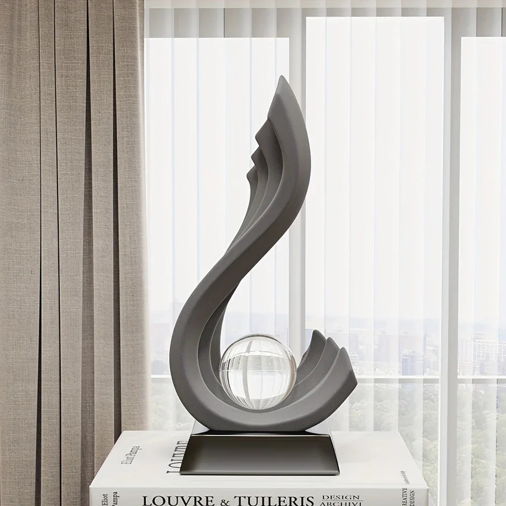 Modern Resin Sculpture with Ball Ornament - Red & Black Flowing Design, Sleek Base for Stability -... - House Of Avana