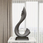 Modern Resin Sculpture with Ball Ornament - Red & Black Flowing Design, Sleek Base for Stability -... - House Of Avana