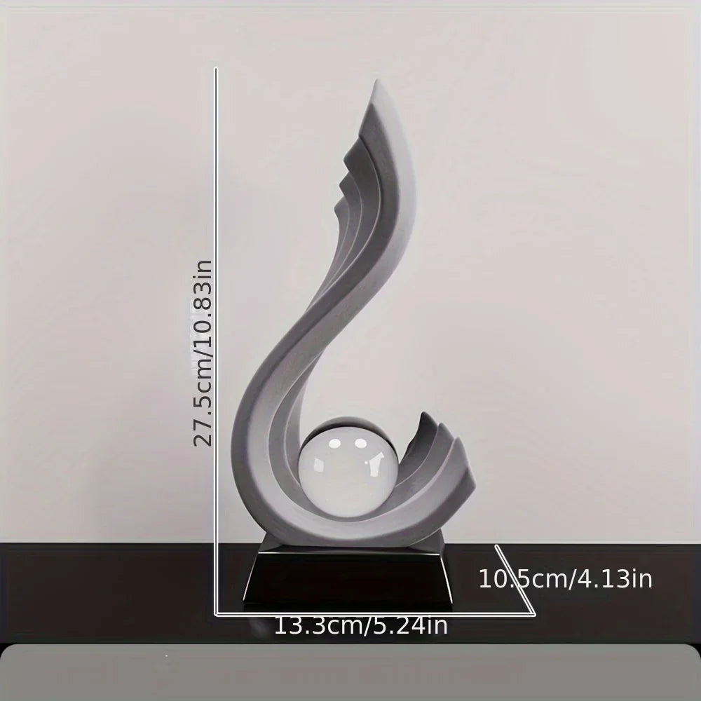 Modern Resin Sculpture with Ball Ornament - Red & Black Flowing Design, Sleek Base for Stability -... - House Of Avana