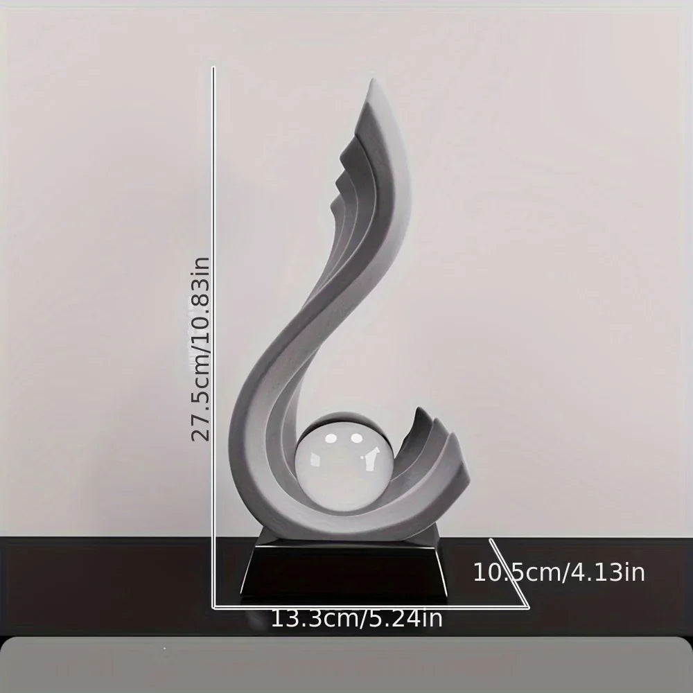 Modern Resin Sculpture with Ball Ornament - Red & Black Flowing Design, Sleek Base for Stability -... - House Of Avana