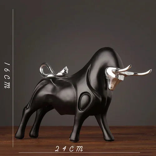 Modern Red Bull Statue - Black Accent, angled view - House Of Avana