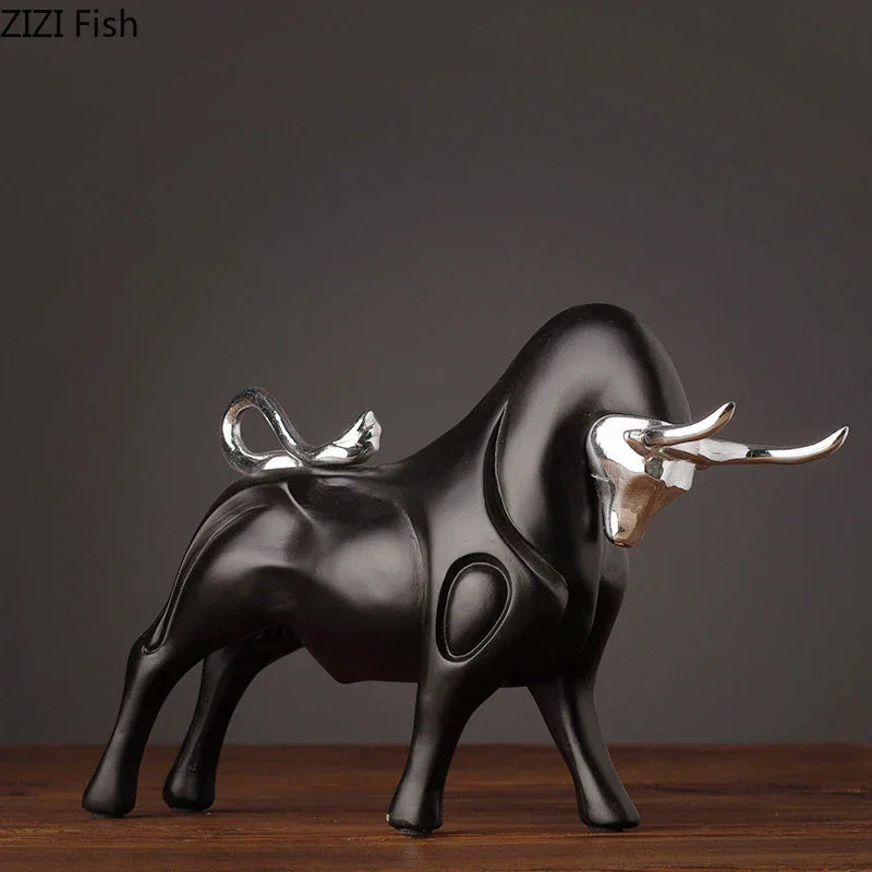 Modern Red Bull Statue - Black Accent, back view - House Of Avana