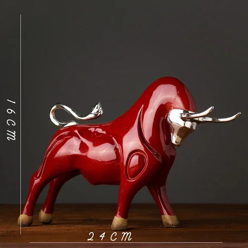Modern Red Bull Statue - Black Accent, texture detail - House Of Avana