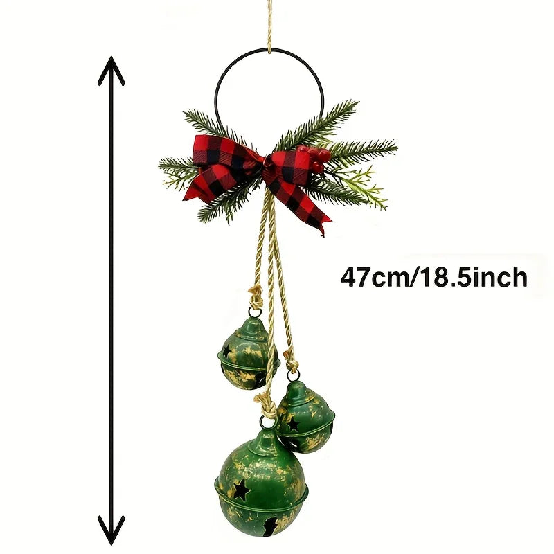 1pc Christmas Triple Bell with Bow Doorbell String|Vintage Red Burlap Handmade|Large Oversized Durable Classic|for Door Wreath, Door Knocker, Christmas Tree, Outdoor Hanging Holiday Decor, Holiday Decoration, Seasonal Ornamen House Of Avana [[SKU:HOA-XMS-411]]
