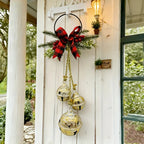 1pc Christmas Triple Bell with Bow Doorbell String|Vintage Red Burlap Handmade|Large Oversized Durable Classic|for Door Wreath, Door Knocker, Christmas Tree, Outdoor Hanging Holiday Decor, Holiday Decoration, Seasonal Ornamen House Of Avana [[SKU:HOA-XMS-411]]