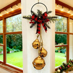 1pc Christmas Triple Bell with Bow Doorbell String|Vintage Red Burlap Handmade|Large Oversized Durable Classic|for Door Wreath, Door Knocker, Christmas Tree, Outdoor Hanging Holiday Decor, Holiday Decoration, Seasonal Ornamen House Of Avana [[SKU:HOA-XMS-411]]