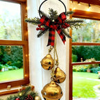 1pc Christmas Triple Bell with Bow Doorbell String|Vintage Red Burlap Handmade|Large Oversized Durable Classic|for Door Wreath, Door Knocker, Christmas Tree, Outdoor Hanging Holiday Decor, Holiday Decoration, Seasonal Ornamen House Of Avana [[SKU:HOA-XMS-411]]