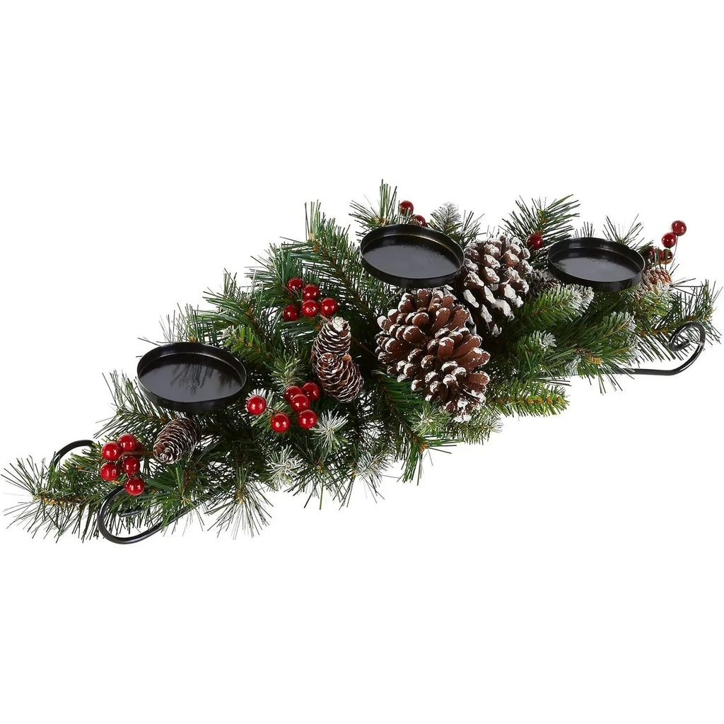 Artificial Christmas Centerpiece 30-inch with Candle Holders Red Berries - House Of Avana
