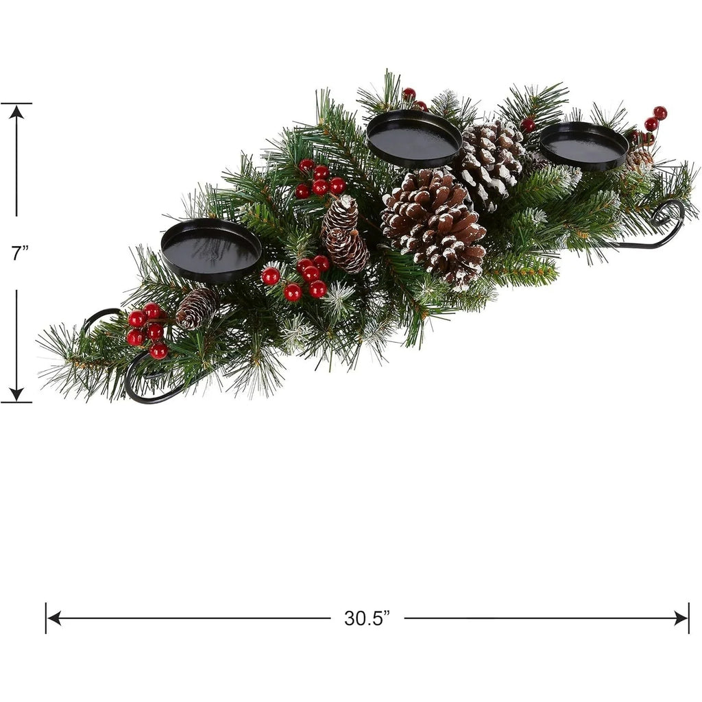 Artificial Christmas Centerpiece 30-inch with Candle Holders Red Berries - House Of Avana