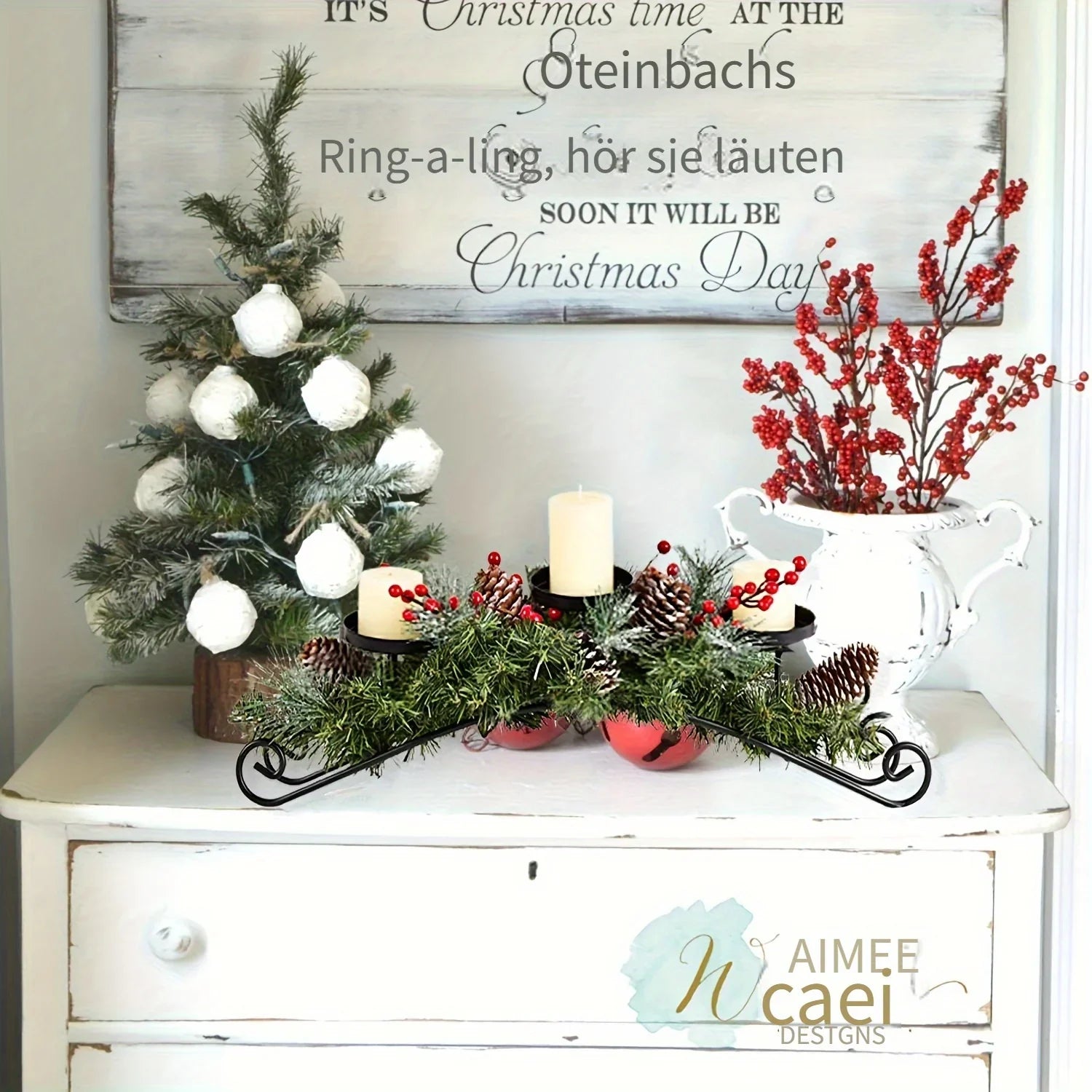 Artificial Christmas Centerpiece 30-inch with Candle Holders Red Berries - House Of Avana