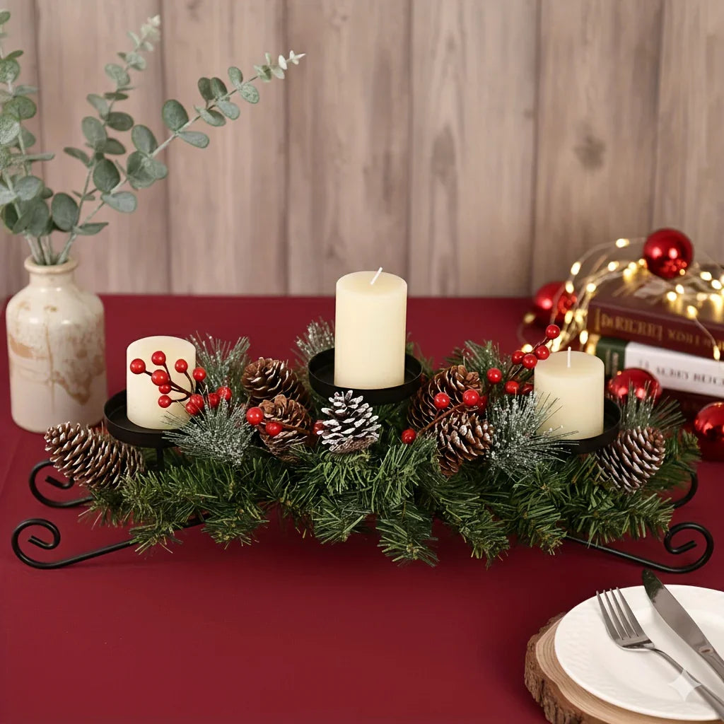 Artificial Christmas Centerpiece 30-inch with Candle Holders Red Berries - House Of Avana