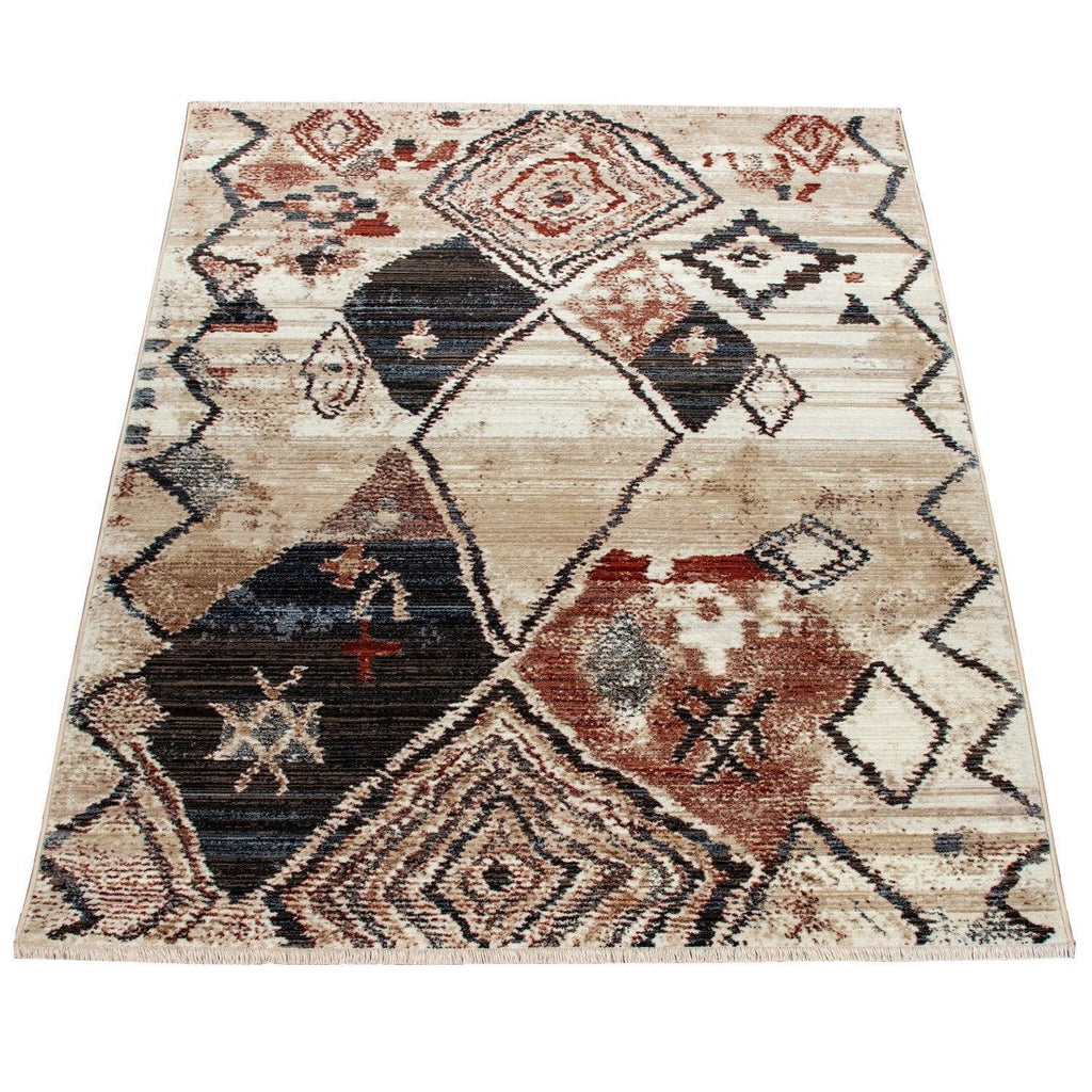 Boho Rug for Living Rooms Diamond Pattern Red Cream - House Of Avana
