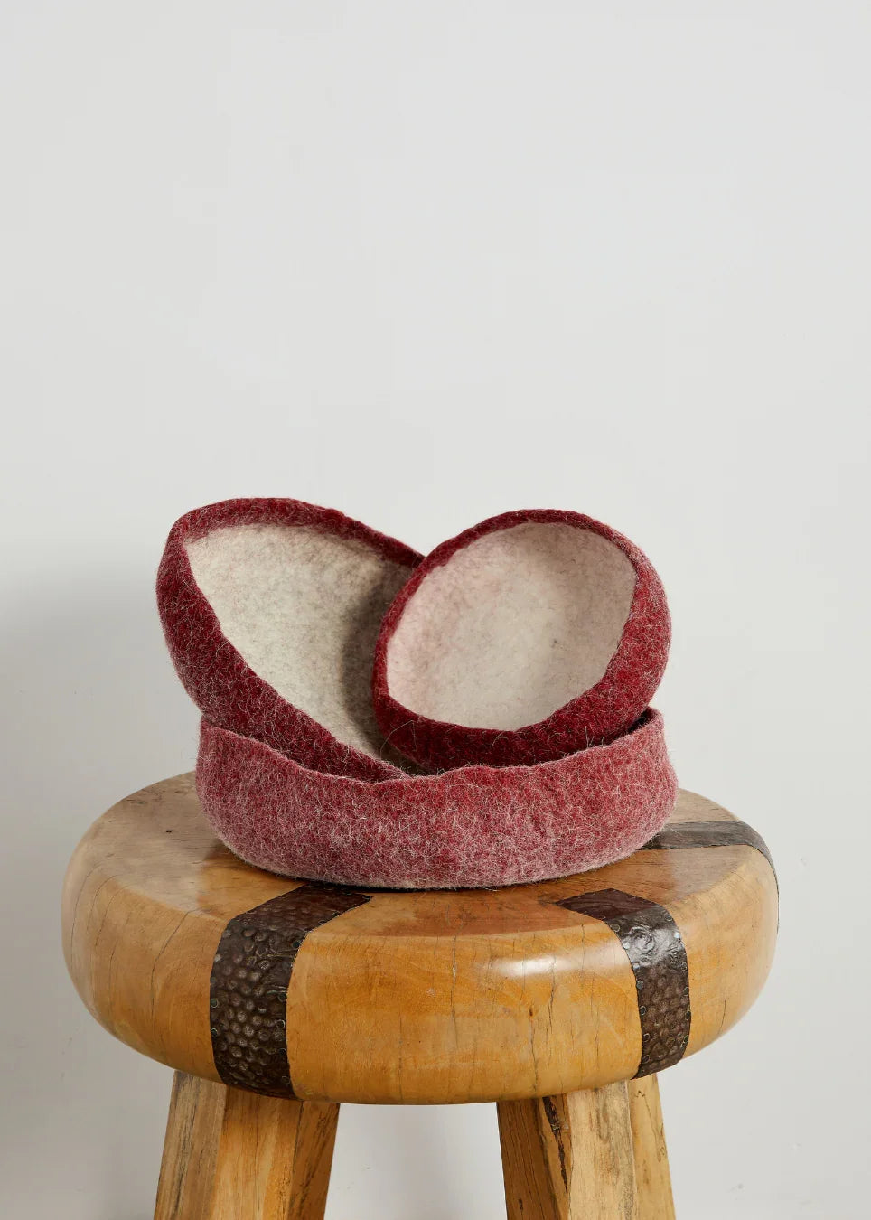 Berry Red Decorative Wool Nesting Bowls - House Of Avana