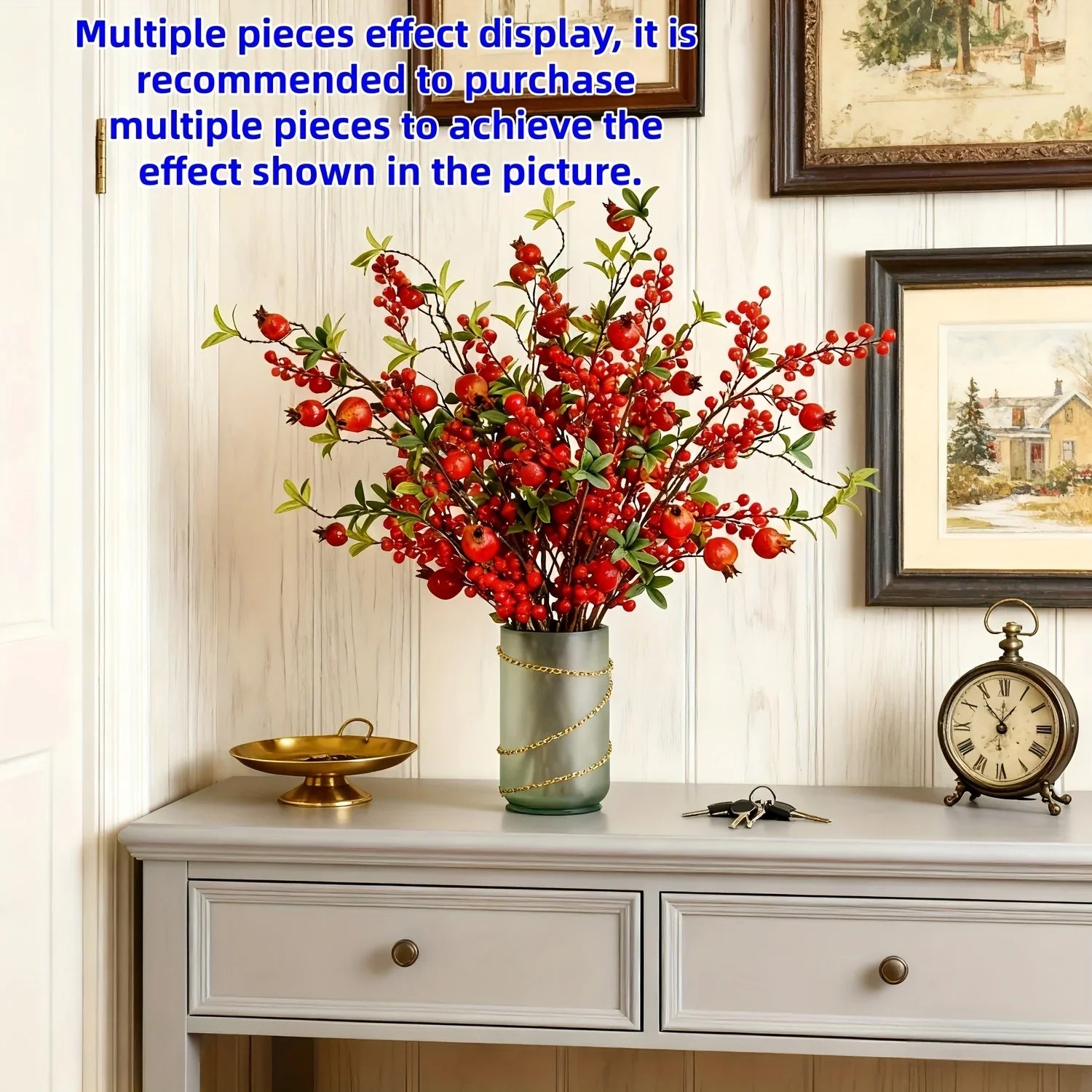 Artificial Floral Pomegranate Decoration with Red Winterberry Berries and Dark Stems - House Of Avana