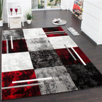 Geometric Designer Rug with Contour Cut - Gey Red - House Of Avana