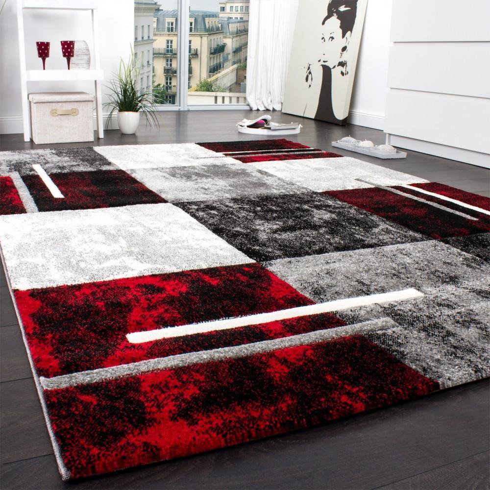 Geometric Designer Rug with Contour Cut - Gey Red - House Of Avana