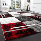 Geometric Designer Rug with Contour Cut - Gey Red - House Of Avana