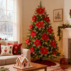 Artificial Christmas Flowers, 14cm Red with Golden Edges and Clips - House Of Avana