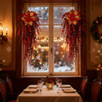 Artificial Flower Garland, Red and Golden-pink Eucalyptus Poinsettia, 81cm Maintenance-free - House Of Avana