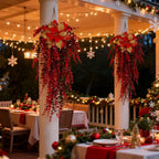 Artificial Flower Garland, Red and Golden-pink Eucalyptus Poinsettia, 81cm Maintenance-free - House Of Avana