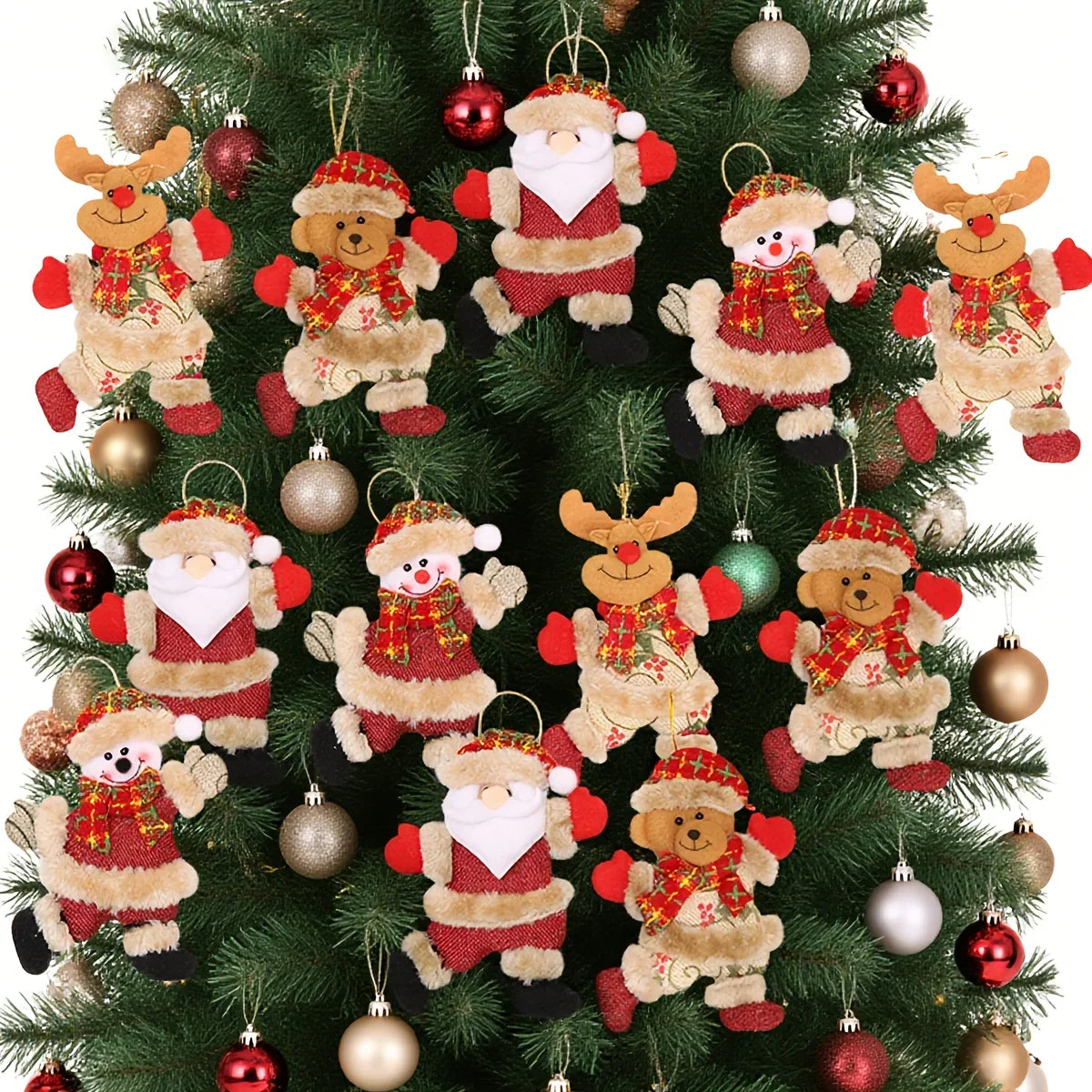 Christmas Tree Ornaments Set - S Figures with Red & Golden Accents - House Of Avana