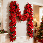 Artificial Poinsettia Wreath 242cm Red and Green Christmas Garland - House Of Avana