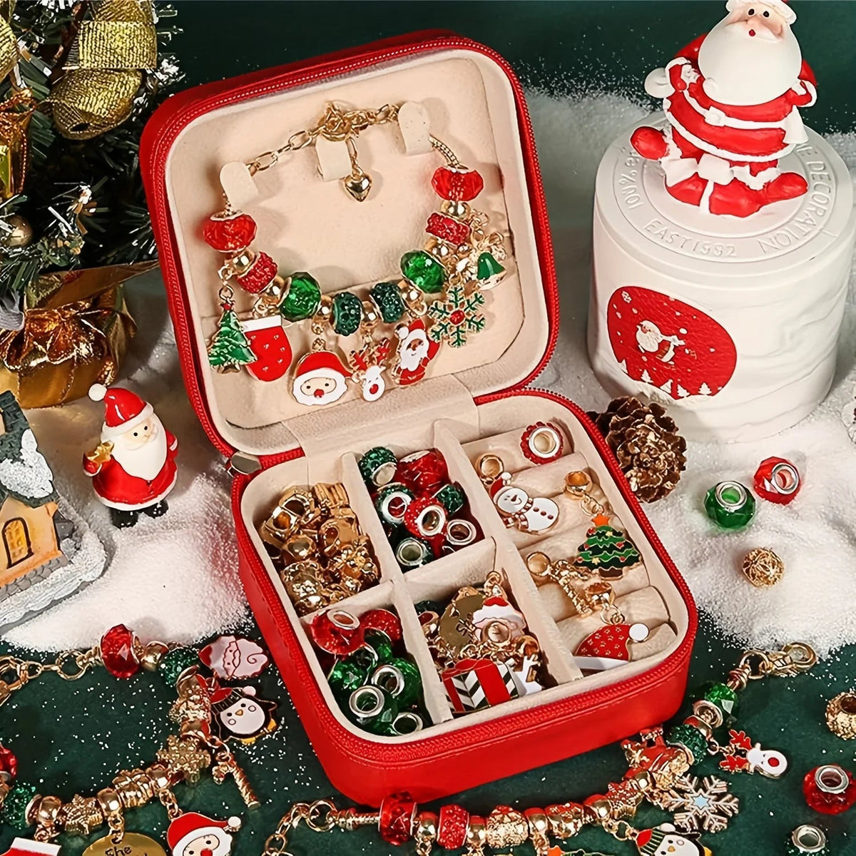 [Christmas Jewelry Kit] Christmas DIY Bracelet Making Kit | Elegant Red Green Charm Beads Jewelry Craft Gift House Of Avana [[SKU:HOA-MSC-038]]