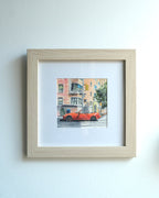 Red Mazda Miata in Intersection, Nyc, Watercolor Painting, front view - House Of Avana