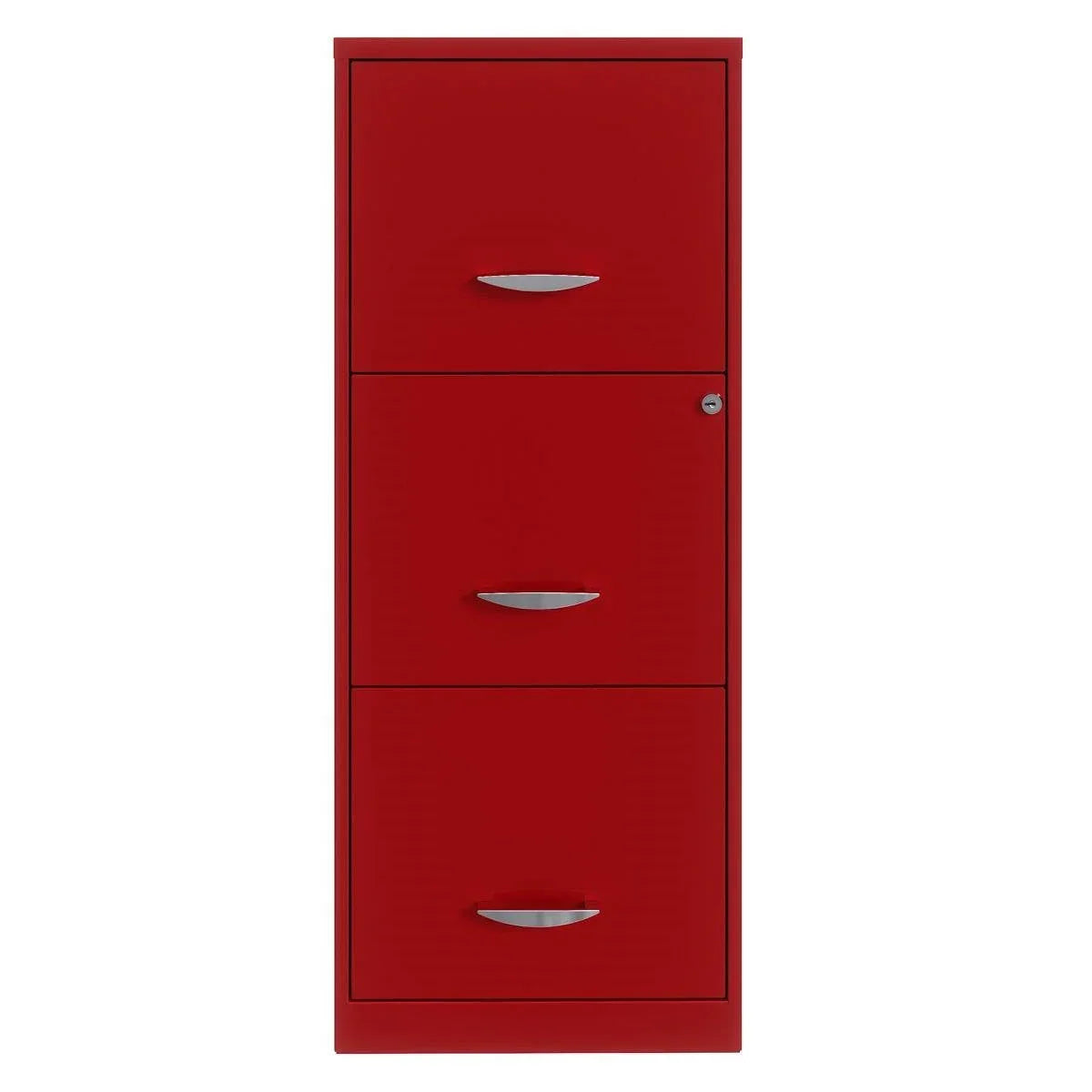 Red Metal 3-Drawer Vertical Key Locking Filing Cabinet