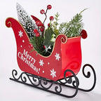 2025 Iron Mini Desktop Christmas Sled with Baked Paint, Transfer Printing, Glitter & Flocking Decorations - Festive Red & Design with Snowflakes & Holly, Perfect For Displaying Holiday Gifts, Christmas Decorations House Of Avana [[SKU:HOA-XMS-029]]