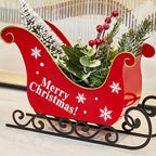 2025 Iron Mini Desktop Christmas Sled with Baked Paint, Transfer Printing, Glitter & Flocking Decorations - Festive Red & Design with Snowflakes & Holly, Perfect For Displaying Holiday Gifts, Christmas Decorations House Of Avana [[SKU:HOA-XMS-029]]