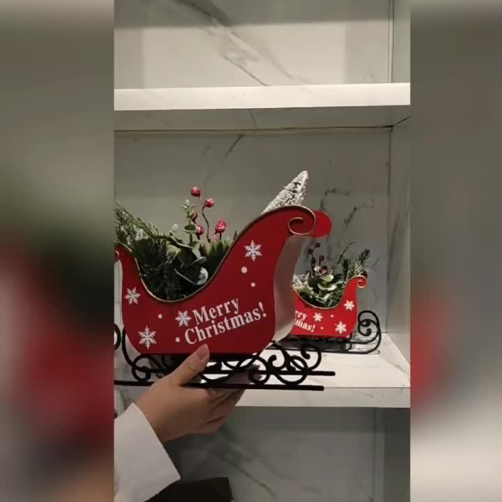 2025 Iron Mini Desktop Christmas Sled with Baked Paint, Transfer Printing, Glitter & Flocking Decorations - Festive Red & Design with Snowflakes & Holly, Perfect For Displaying Holiday Gifts, Christmas Decorations House Of Avana [[SKU:HOA-XMS-029]]