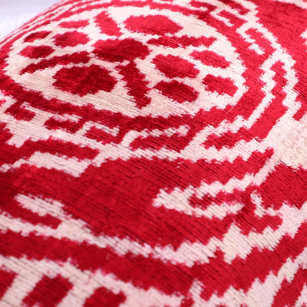 Canvello Handmade Red Super Soft Pillow with Down Insert- 16"x24", angled view - House Of Avana