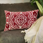 Canvello Handmade Red Super Soft Pillow with Down Insert- 16"x24", back view - House Of Avana