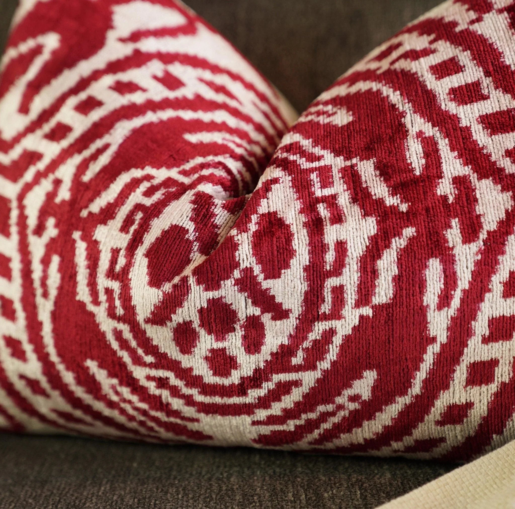 Canvello Handmade Red Super Soft Pillow with Down Insert- 16"x24", detail shot - House Of Avana