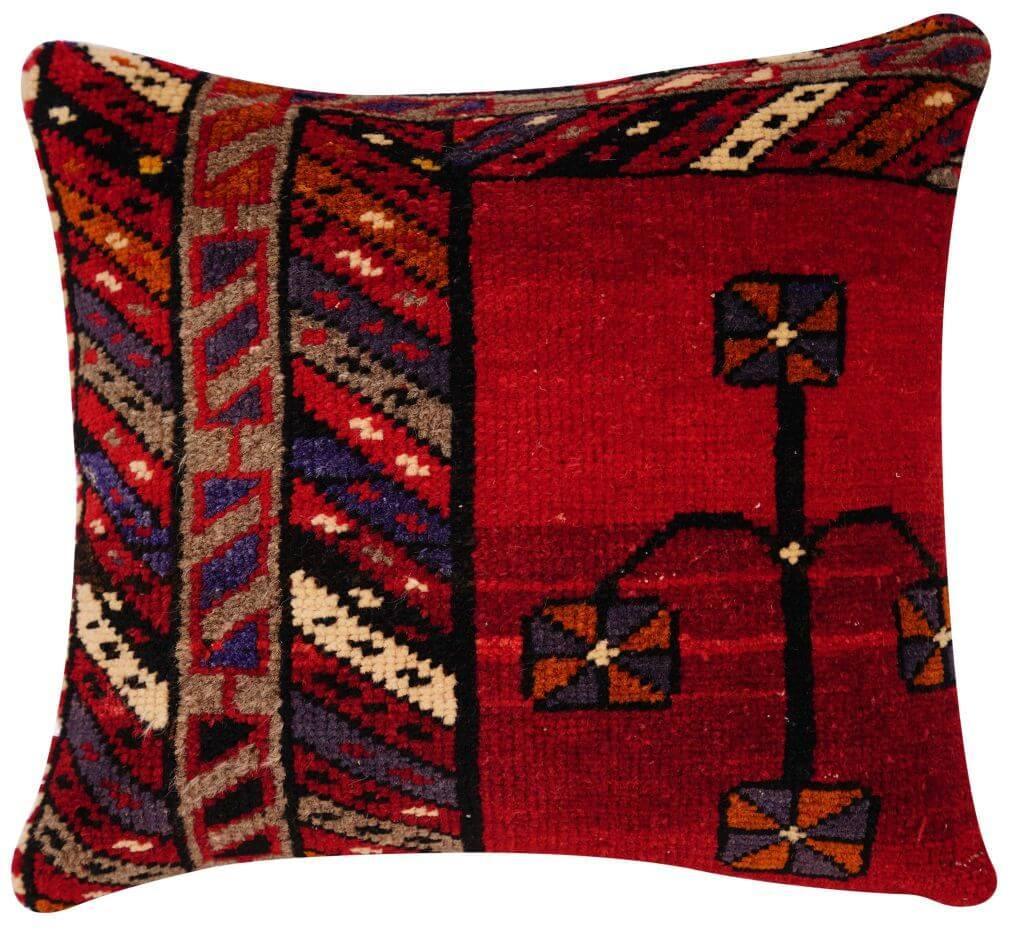 Canvello Antique Handmade Rug Red Cushion - 14"x14", front view - House Of Avana