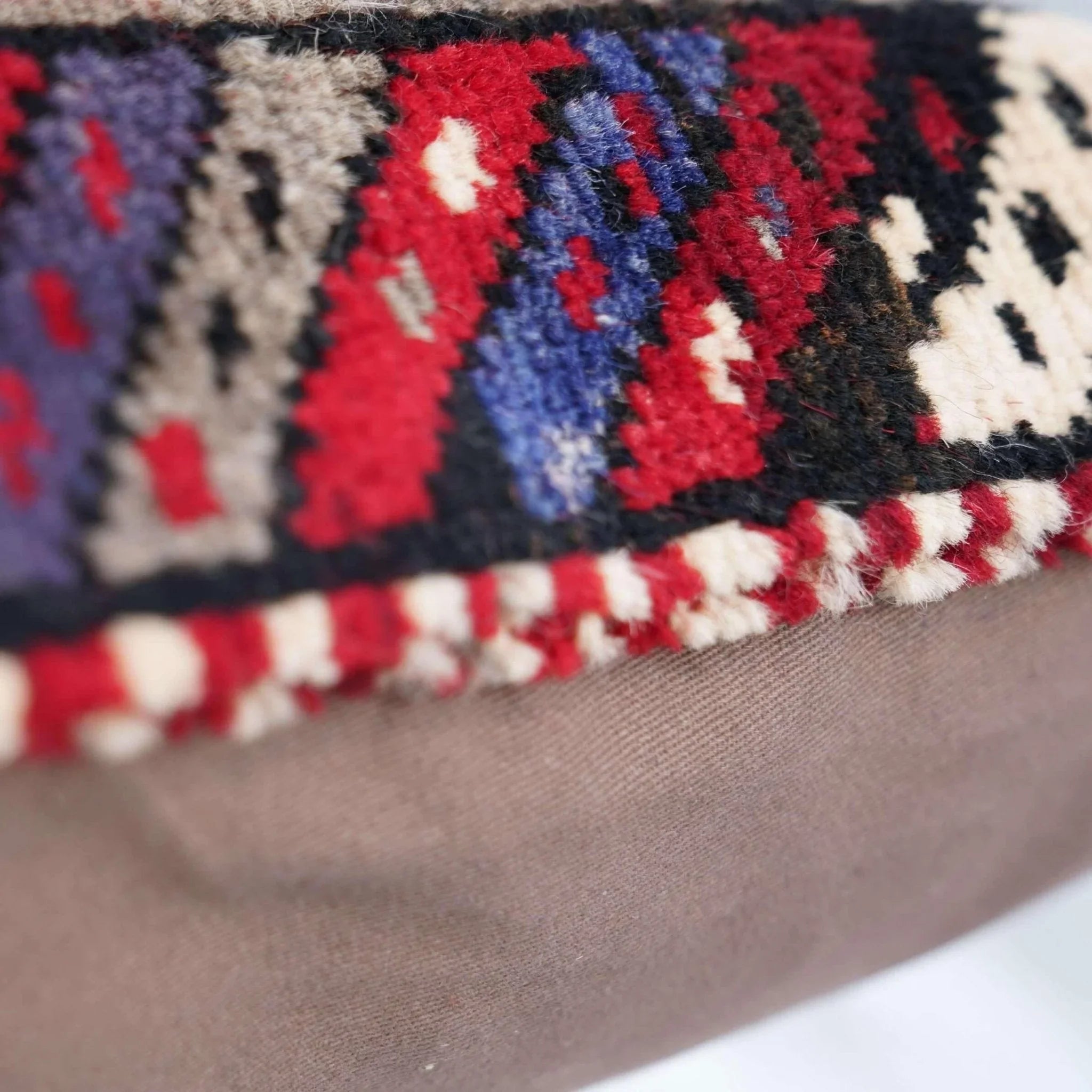 Canvello Antique Handmade Rug Red Cushion - 14"x14", top view - House Of Avana