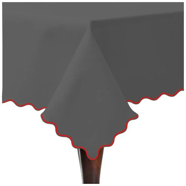 Scallop Embroidery Sateen Cotton Solid Table Cloth - Dark Grey PushpLinen