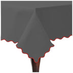 Scallop Embroidery Sateen Cotton Solid Table Cloth - Dark Grey PushpLinen