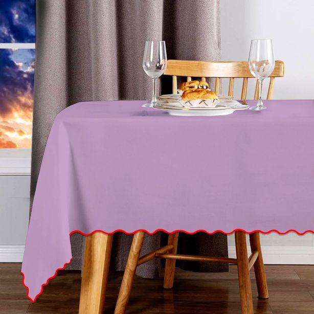 Scallop Embroidery Sateen Cotton Solid Table Cloth - Lilac PushpLinen