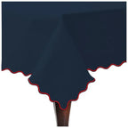 Scallop Embroidery Sateen Cotton Solid Table Cloth - Navy PushpLinen