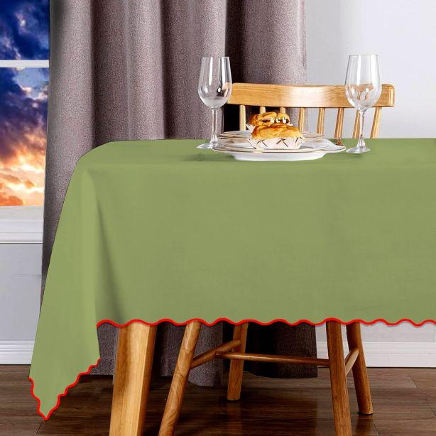 Scallop Embroidery Sateen Cotton Solid Table Cloth - Sage PushpLinen
