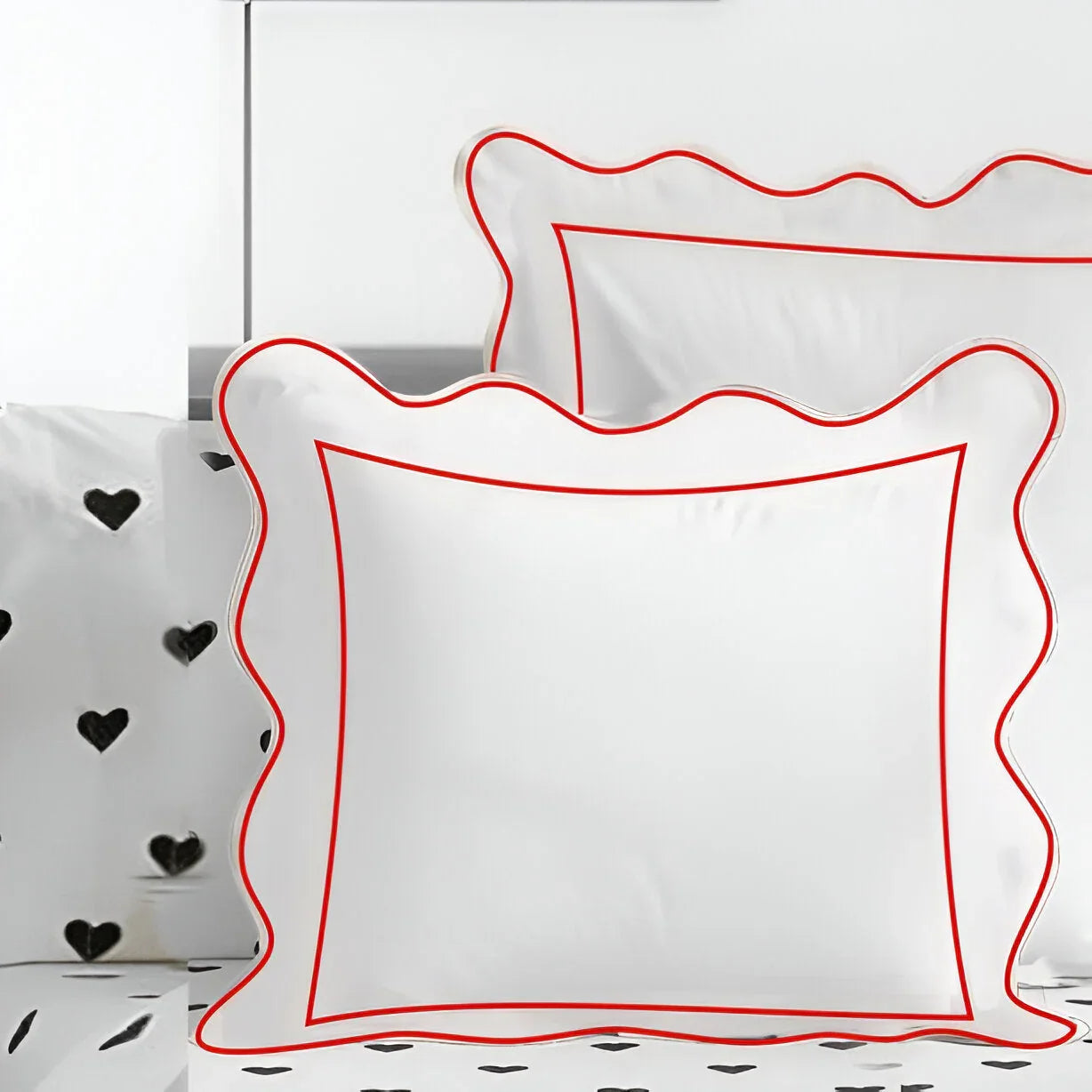 400TC Cotton Scallop Embroidery & Border Sateen Solid Euro Sham PushpLinen