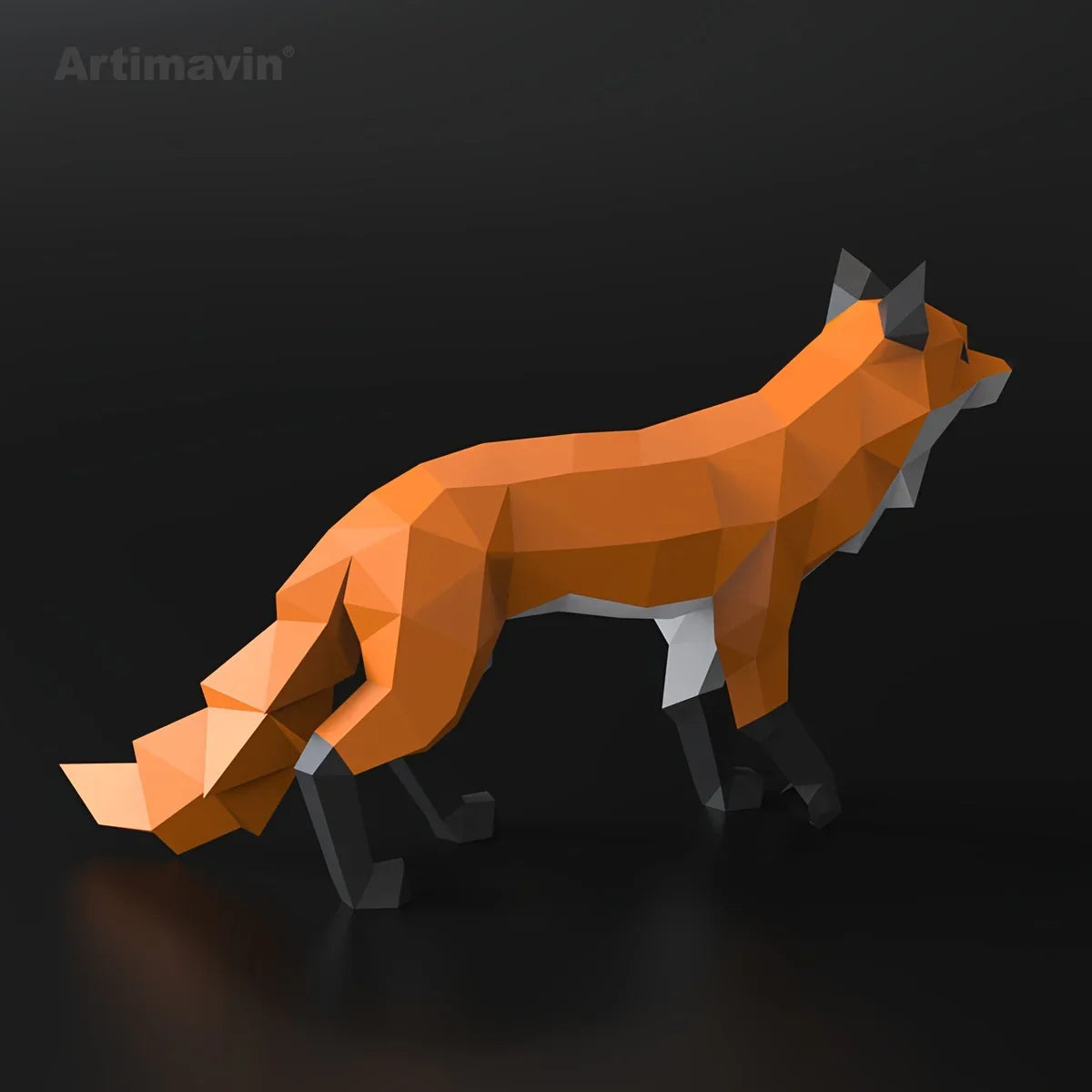 Fox Sculpture - Origami Red Handmade, back view - House Of Avana