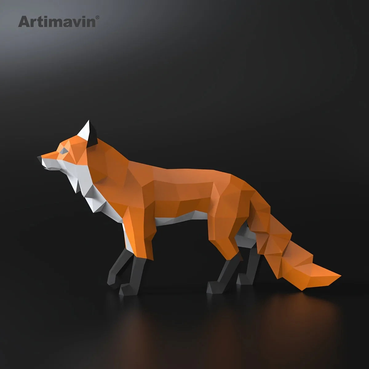 Fox Sculpture - Origami Red Handmade, front view - House Of Avana
