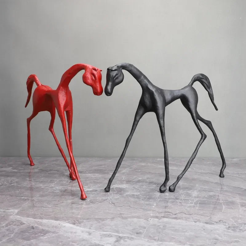 Creative Cast Iron Dark Horse Red Horse Animal Sculpture Desktop Ornament Living Room Decoration Artwork... - House Of Avana