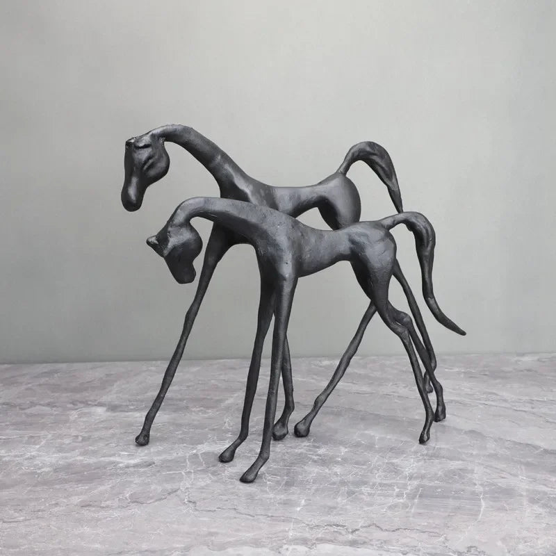 Creative Cast Iron Dark Horse Red Horse Animal Sculpture Desktop Ornament Living Room Decoration Artwork... - House Of Avana