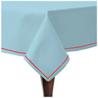 Single Embroidery Border Sateen Cotton Solid Table Cloth - Light Blue PushpLinen