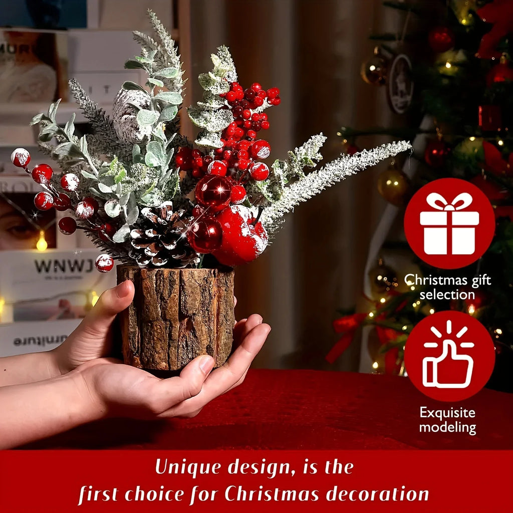 Artificial Mini Christmas Tree Centerpiece with Red Berries, Pine Cones, and Greenery in Faux Tree... - House Of Avana
